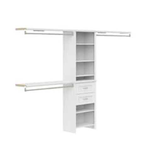 Impressions 55.12-121.12 in. W White Adjustable 2-Drawer 8-Shelf Wood Closet System