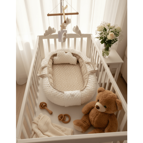 Handmade Baby Nest – Natural Cotton Muslin | Newborn Lounger for Crib