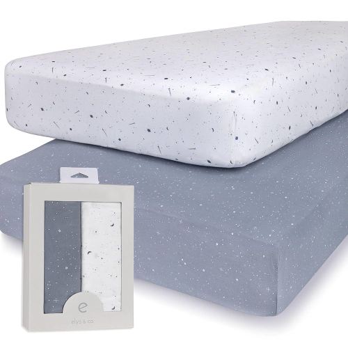 Ely’s & Co. Crib Sheets, Baby Boy Fitted Crib Mattress Sheet Set, 2 Pack, 100% Jersey Knit Cotton, Infant and Toddler Nursery Bedding, Celestial Blue Print, 28” x 52”