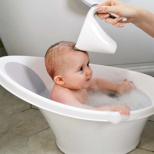 Shnuggle Baby Bath White Grey | Baby Bath | Dimples NZ | White Grey