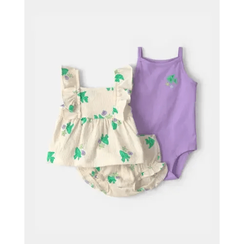 Baby Girl 3-Piece Fish Top & Short Set - Purple/Ivory | Carter's