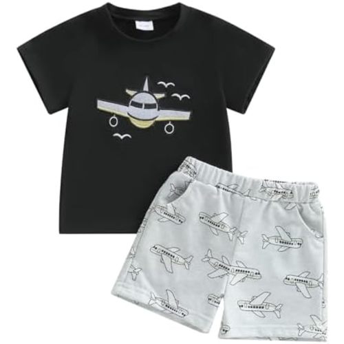 Toddler Baby Boy Pilot Outfit Airplane T-shirt Striped Shorts Set