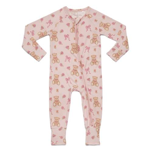 In My Jammers - Teddy Bear and Bows Zipper Romper
