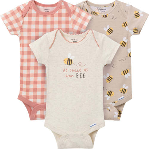 3-Pack Baby Girls Sweet Little Bee Short Sleeve Onesies® Bodysuits – Gerber Childrenswear