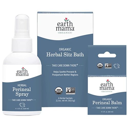 Earth Mama Postpartum Recovery Kit, Take Care Down There® Trifecta with Organic Perineal Balm, Sitz Bath & Herbal Peri Spray, 3-Piece Set - Spray/Balm/Sitz - 3 Piece Set