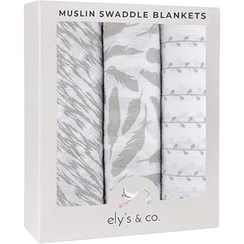 Muslin Swaddle Blanket 100% Soft Muslin Cotton 3 Pack 47"x 47" Classic Grey Combo Unisex for Baby Girl or Baby Boy