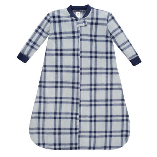 Hudson Baby Infant Boys Long-Sleeve Fleece Sleeping Bag, Gray Navy Plaid, 0-6 Months