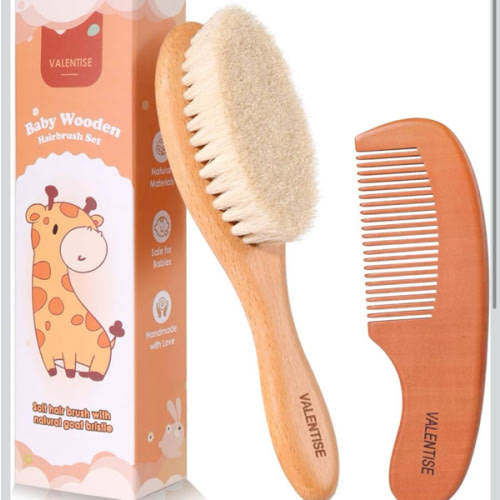 Baby Hair Bush and Comb Set,Baby Hair Brush with Soft Goat Bristle and Wood Comb Set,Wooden Baby Brush Set for Newborns & Toddlers,Good for Cradle Cap Brush