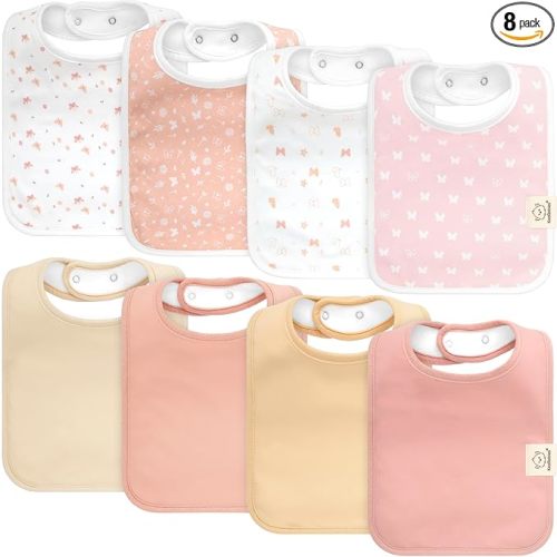 KeaBabies 8-Pack Organic Baby Bibs for Drooling and Teething - Super Absorbent Cotton Drool Bibs for Baby Girl & Boy, Teething Toddler, Drooling Newborn, Ultra Soft & Machine Washable (Butterflies)