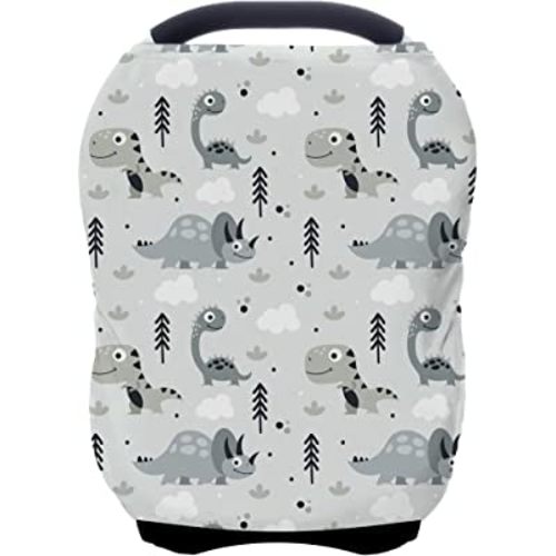 Car Seat Covers for Babies - Multi- use Nursing Carseat Canopy, Breastfeeding Covers, Baby Shower Gifts for Boys and Girls (Grey Dinosaur)