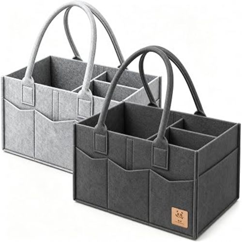 HIPHOP PANDA 2-Pack Diaper Caddy Organizer - Nursery Storage Bin & Car Organizer for Diapers, Wipes, and Baby Essentials - Dual-Color Solid Set (Dark Grey/Grey), Regular Size