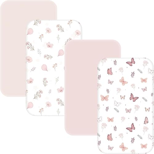 4 Pack Bassinet Sheets - 33"x20" Bassinet Sheets for Baby Delight, Angelbliss, Maxi-COSI & Most Regular Size Bedside Sleeper | Ultra Soft & Skin Friendly Bassinet Fitted Sheet for Girls