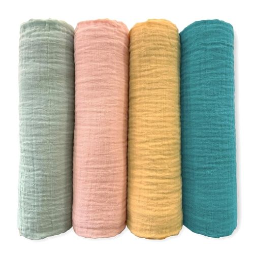 SwaddleDesigns Cotton Muslin Swaddle Blankets for Babies, Set of 4, Neutral Receiving Blankets for Newborn, Baby Registry & Gift, 46x46 inches, Paradise