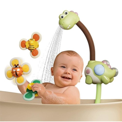 Nevenka Bath Toys with Shower Head Suction Spinner Toys Squeeze Ball for Age 3+ -Dinosaur