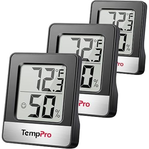 TempPro TP49 3 Pieces Digital Hygrometer Indoor Thermometer Humidity Meter Mini Hygrometer Thermometer with Temperature and Humidity Monitor Room, Black (Previously ThermoPro)