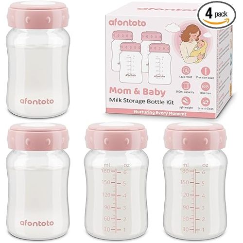 Breastmilk Storage Bottle Compatible with Spectra S1/S2/SG/9Plus /Motif Luna Flange, 4PCS Wide-Neck Spectra Bottles for Pumping, Baby Bottle Storage with Lid Fit Momcozy Breast Milk Cooler 22oz, Pink