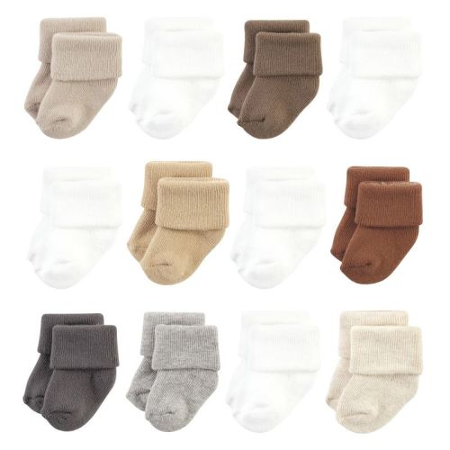 Hudson Baby Basics Infant Baby Cozy Terry Baby Sock 12-Pack, Natural Comfort, 0-6 Months
