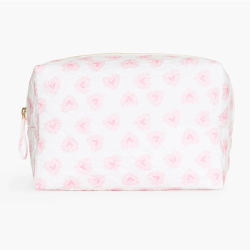 The Quilted Cosmetic Bag - Pink Doily Heart - Hill House Home