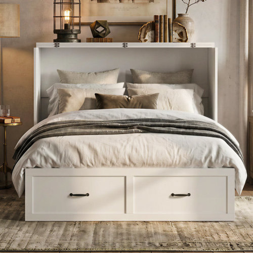Red Barrel Studio® Queen Size Murphy Bed with Storage, Space Saving Wall Bed with USB Charging Station for Guest Room & Reviews | Wayfair
