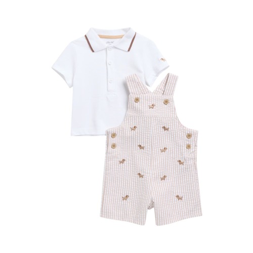 Puppy Polo & Embroidered Shortalls Set