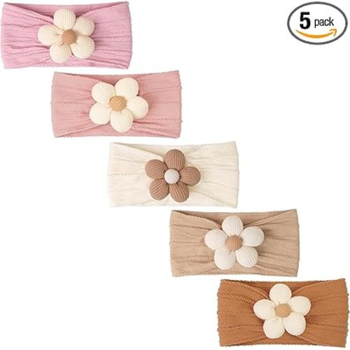 5 Pcs Baby Flower Headbands Baby Girls Nylon Headbands Soft Hairbands Hair Accessories for Newborn Infant Toddler Kids