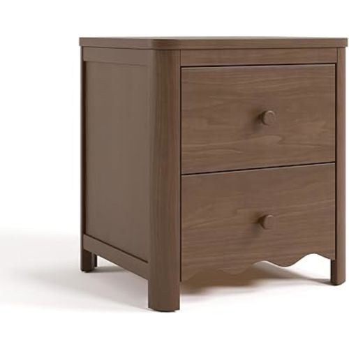 Storkcraft Casablanca 2 Drawer Nightstand (Hazelnut) - GREENGUARD Gold Certified, Storage for Kids Bedroom, Premium Wood Nightstand with Elegant, Iconic Wave Detailing and Rounded Posts
