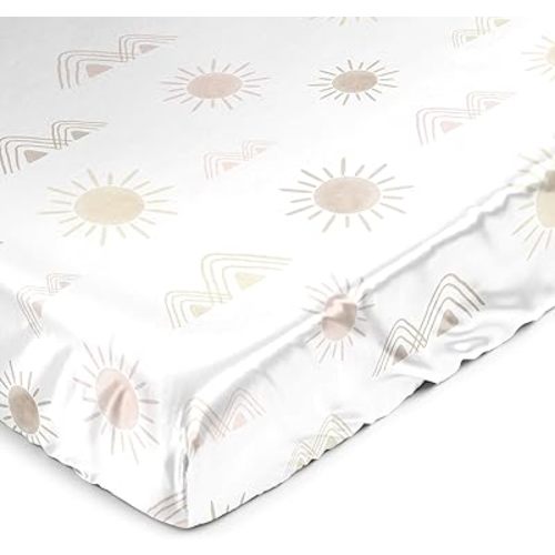 Sweet Jojo Designs Blush Pink Mauve Boho Desert Sun Girl Baby Satin Fitted Crib Sheet Infant Newborn Nursery Toddler Bed Room Standard Gold Taupe Bohemian Watercolor Mountains Southwest Geometric