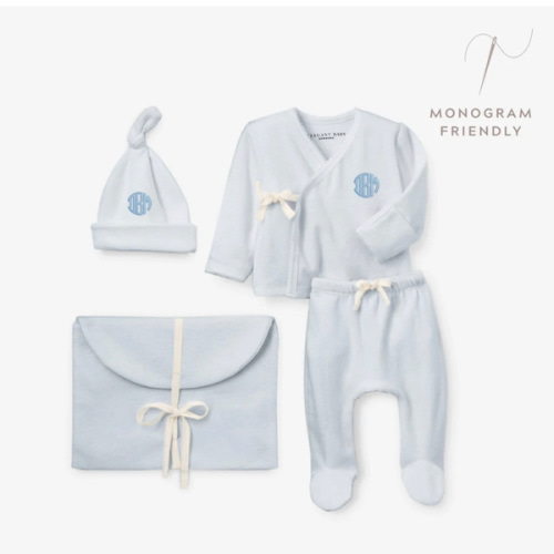Pale Blue Velour Layette Set – Elegant Baby