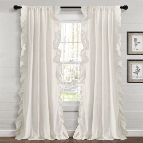 Lush Décor Farmhouse Reyna Ruffle Window Curtain Panels Neutral 54x84 Set