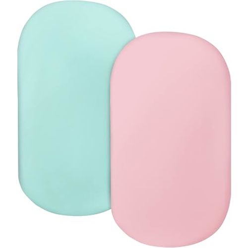 Bassinet Sheet Set 2 Pack Fitted Bassinet Sheets for Baby Girl, Universal Microfiber Soft Cradle Sheets for Oval Rectangle and Hourglass Mattress, Blue and Pink