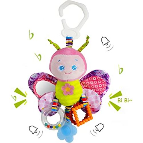 Baby Stroller Toy and Car Seat Toy for Infant with Teether Hanging Rattle Toys Clip on Stroller Toy Soft Plush Baby Toys for Boys and Girls 3-12 Months