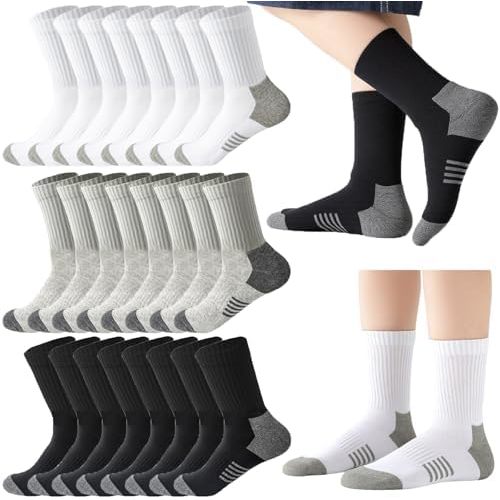 20 Pairs Crew Athletic Socks for Kids Breathable Cushion Crew Socks for Kids Sport Running Traveling