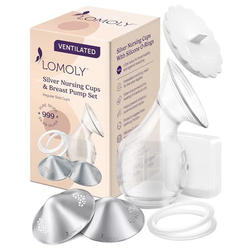 LOMOLY Ventilated Silver Nipple Covers Breastfeeding: Pure 999 Silver Nipple Shield | Silver Nursing Cups w/Breast Shields, Hands-Free Breast Pump (R: 1.8x0.6)