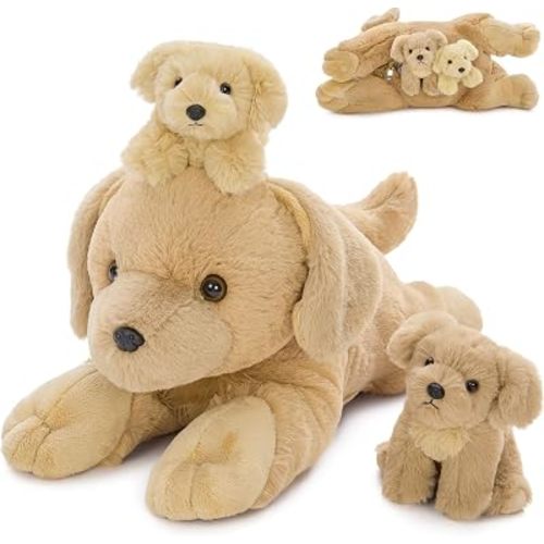 MorisMos Golden Retriever Stuffed Animals with Babies Inside,18'' Mommy Puppy Surprise with Baby Dog Toys for Kid Girl Boy,Realistic Golden Retriever Dog Stuffed Animals for Baby Shower Birthday Gift