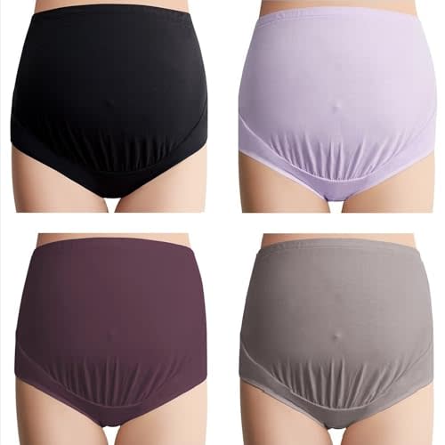 Mama Cotton Women's Over The Bump Maternity Panties High Waist Full Coverage Pregnancy Underwear Multi-Pack (S-4XL)