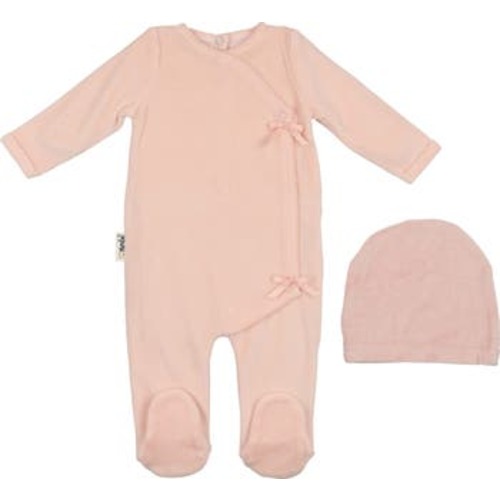 Wrap Front Cotton Blend Velour Footie & Beanie Set, 3M