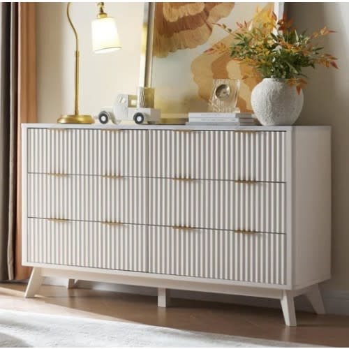 Mercer41 Sladen Fluted Design 6-Drawers Dresser Organizer, Wood Wide Chest of Drawers | Wayfair