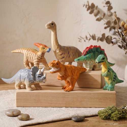 Hand Carved Wooden Dinosaur Set | Natural Wood Animal Figurines | Boho Nursery Decor | Montessori Eco-Friendly Toy | Triceratops T-Rex Gift