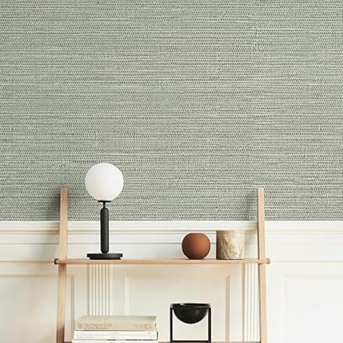 Simon&Siff Green Textured Grasscloth Peel and Stick Wallpaper 17.7"x394" Neutral Faux Grassweave Wallpaper Waterproof Self Adhesive Removable Wallpaper Mural for Home Decor Bedroom Kitchen Cabinet