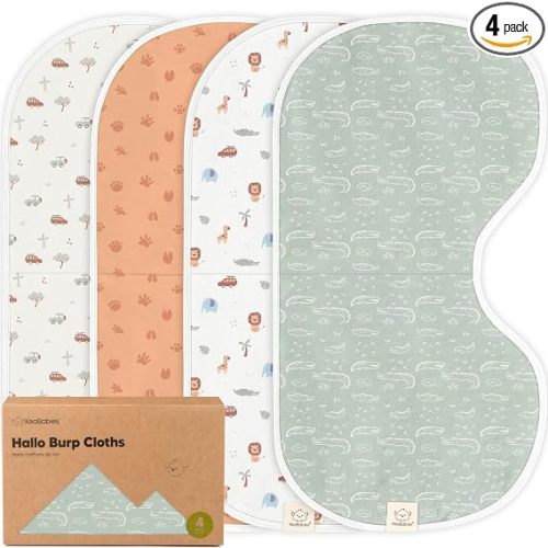 KeaBabies 4-Pack Baby Burp Cloths Baby Girl, Boy - Organic Cotton Burp Cloth, Extra Large, Absorbent, Soft Burping Cloths & Bibs Set for Babies, Newborn Burp Clothes, Thick Burp Rags (Wilderness)