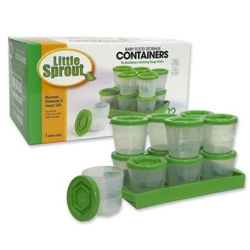 Sprout Cups Baby Food Storage Containers w Writable Lids (12 Pk)- 2oz Stackable, Leakproof Plastic Jars- Freezer, Microwave & Dishwasher Safe