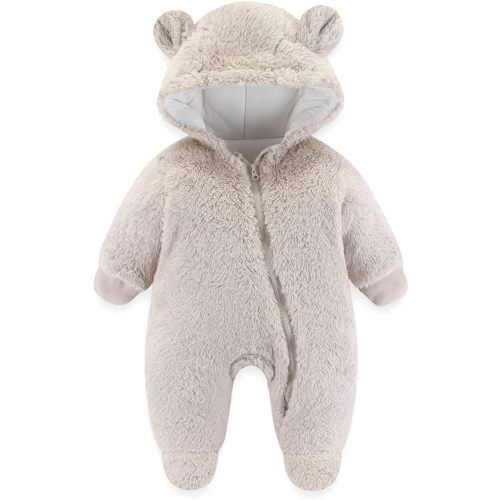 Xifamniy Baby Newborn Girls Boys Winter Clothes Suit Snowsuit Fleece Jumpsuit Footie Romper Warm Hooded Outwear 0-12 Months