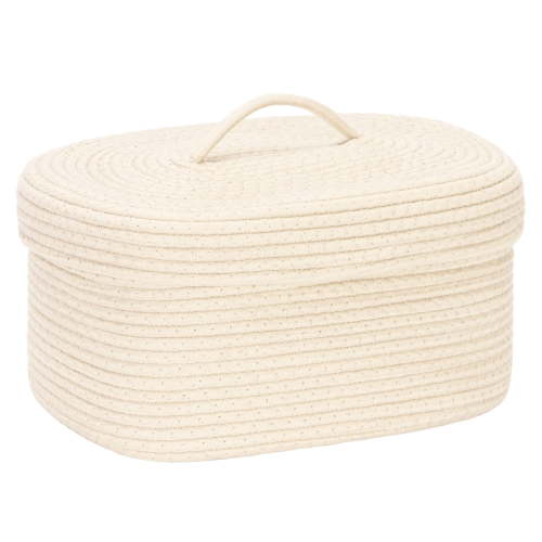 Sea Team Oval Cotton Rope Storage Basket with Lid, Lidded Woven Storage Bin, Nursery Storage Container, Diaper Caddy, Baby Shower Basket, Box, Organizer, 15 x 11 x 6.5 Inches, Cream