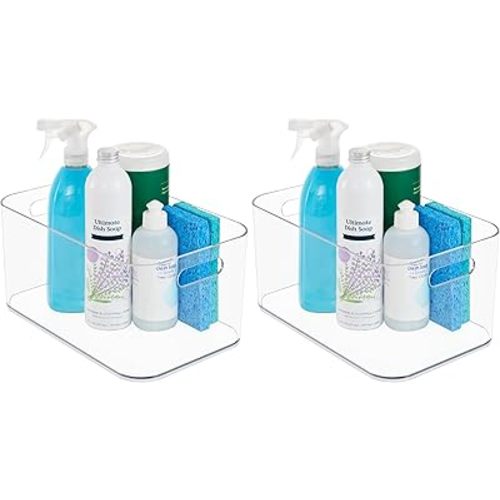 STORi Bliss XL Clear Plastic Storage Bin, Pantry Organizers & Storage Containers, Home Organization Must Haves for Kitchen, Laundry Room, Office, Closet, 12” x 8” Made in USA (Pack of 2)