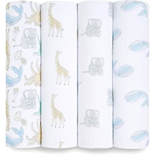 aden + anais Swaddle Blanket, Boutique Muslin Blankets for Girls & Boys, Baby Receiving Swaddles, Ideal Newborn & Infant Swaddling Set, Perfect Shower Gifts, 4 Pack, Natural History