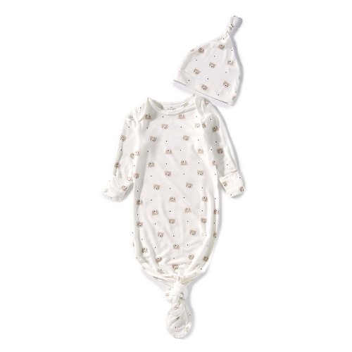 Starting Out Baby Boys Bear Print Fold-Over Cuffs Knotted Gown