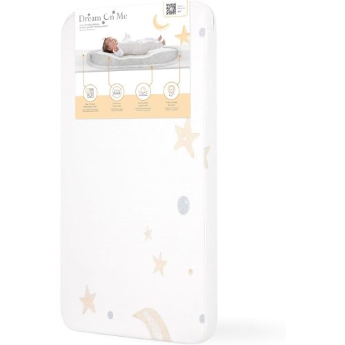 Dream On Me Sunset 2-in-1 Mini Crib Mattress, Dual-Sided Infant & Toddler, Waterproof Cover, GREENGUARD Gold Certified, 38” x 24” x 3”, Fits Mini & Select Portable Cribs, Not for Playards