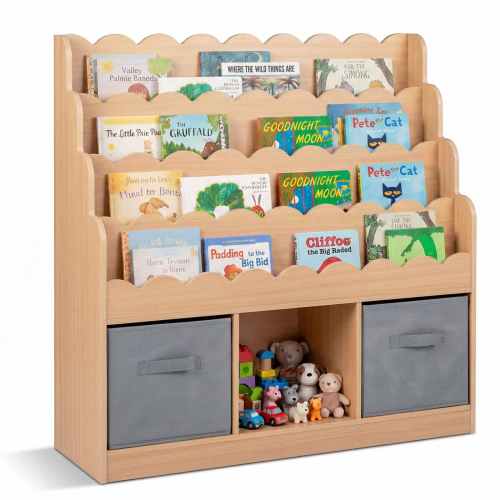Baby Joy 4-Tier Wooden Bookcase with Drawers