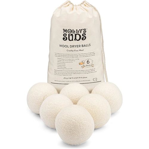 Molly's Suds Wool Dryer Balls | XL, Premium Organic Fabric Softener, Hypoallergenic, Hand-Felted, Reusable, Reduce Drying Time | White, Set of 6