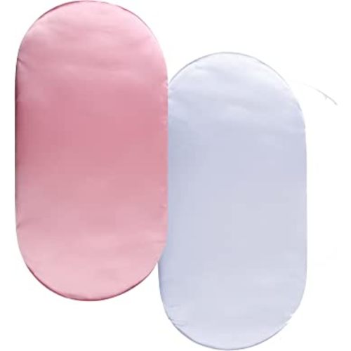Satin Bassinet Sheet Set 2 Pack Ultra Soft Silk Fit for Rectangle, Hourglass, Oval Bassinet Mattress Protect for Baby Hair and Skin Cradle or Bassinet Sheets, Pink & White